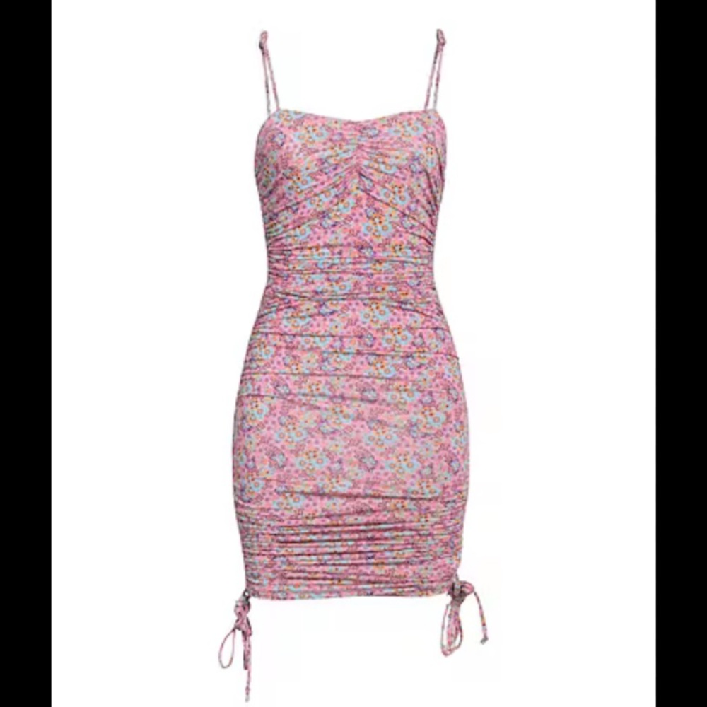 Chiara Ferragni Pink Floral Ruched Slip Dress